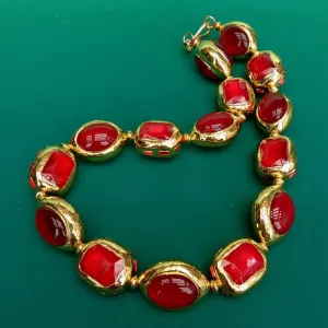 Red Glass Gold Plated Necklace Set
