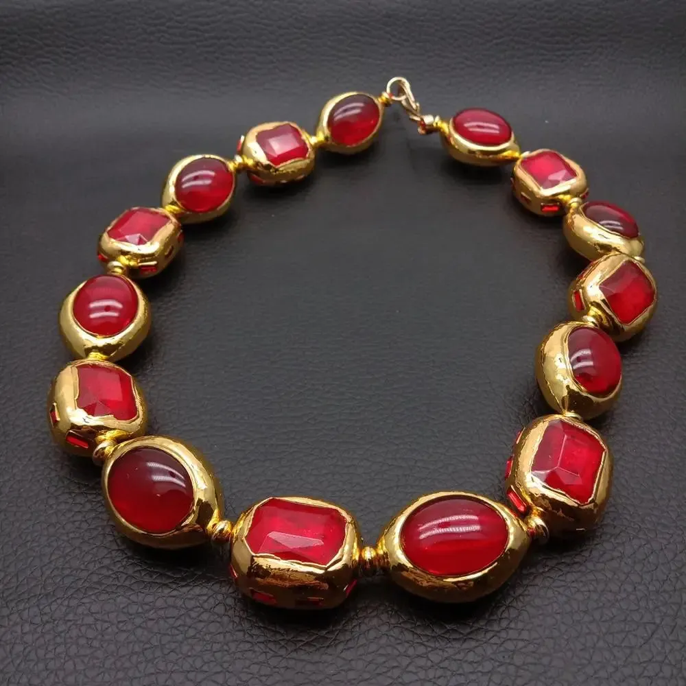 Red Glass Gold Plated Necklace Set