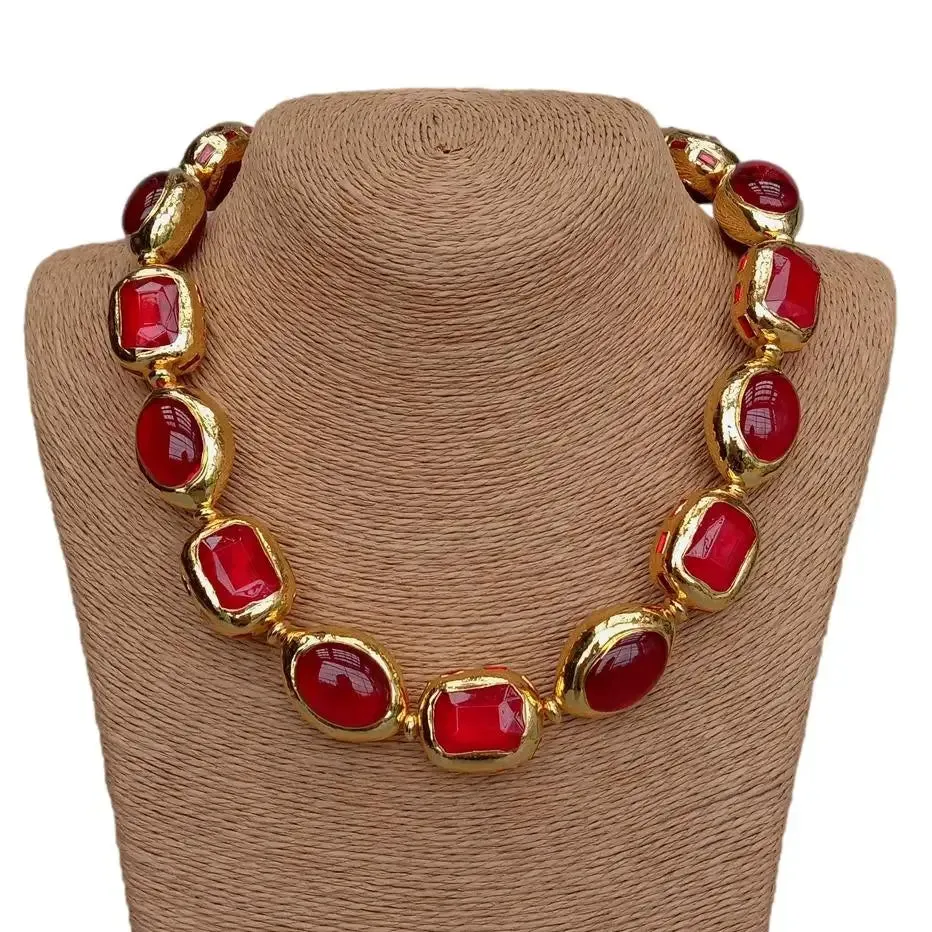 Red Glass Gold Plated Necklace Set
