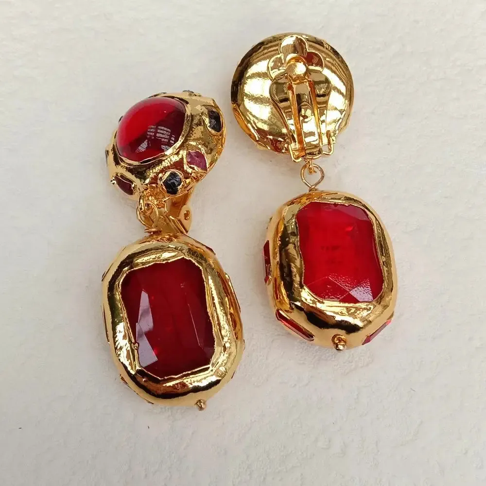 Red Glass Gold Plated Necklace Set