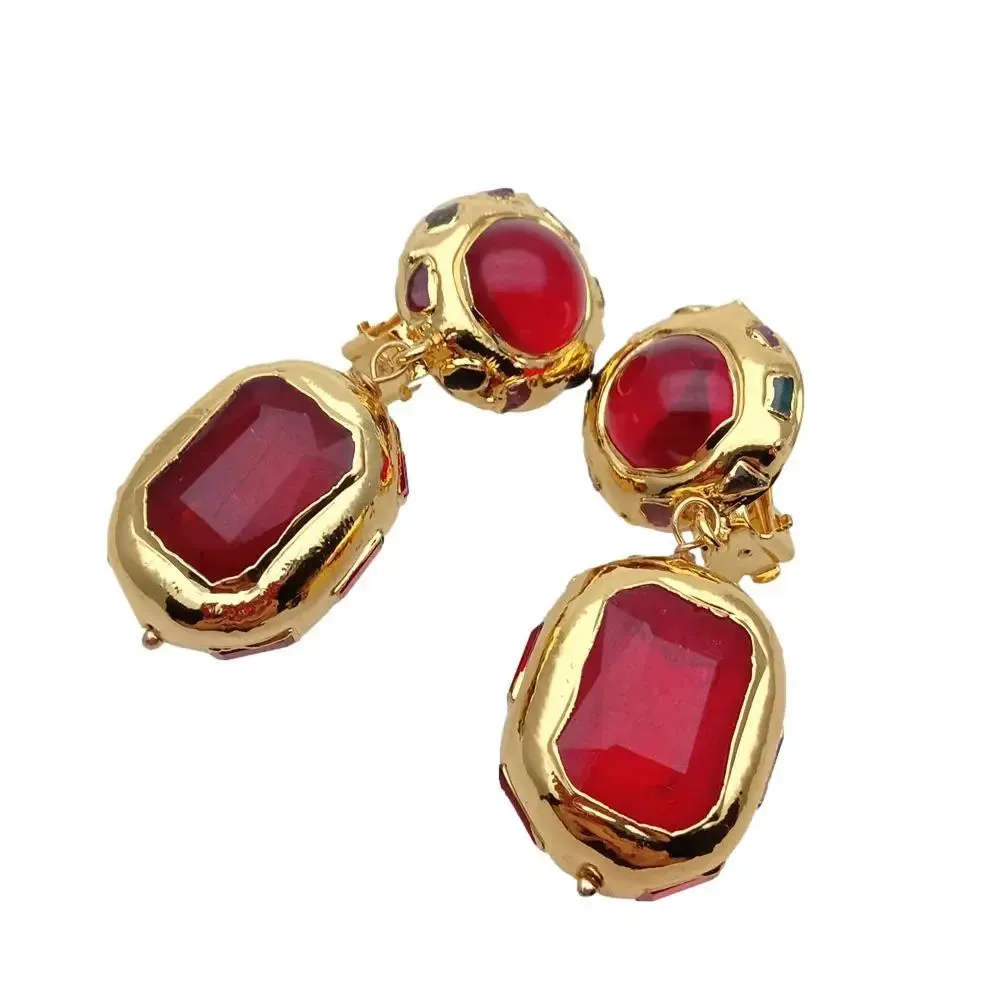 Red Glass Gold Plated Necklace Set