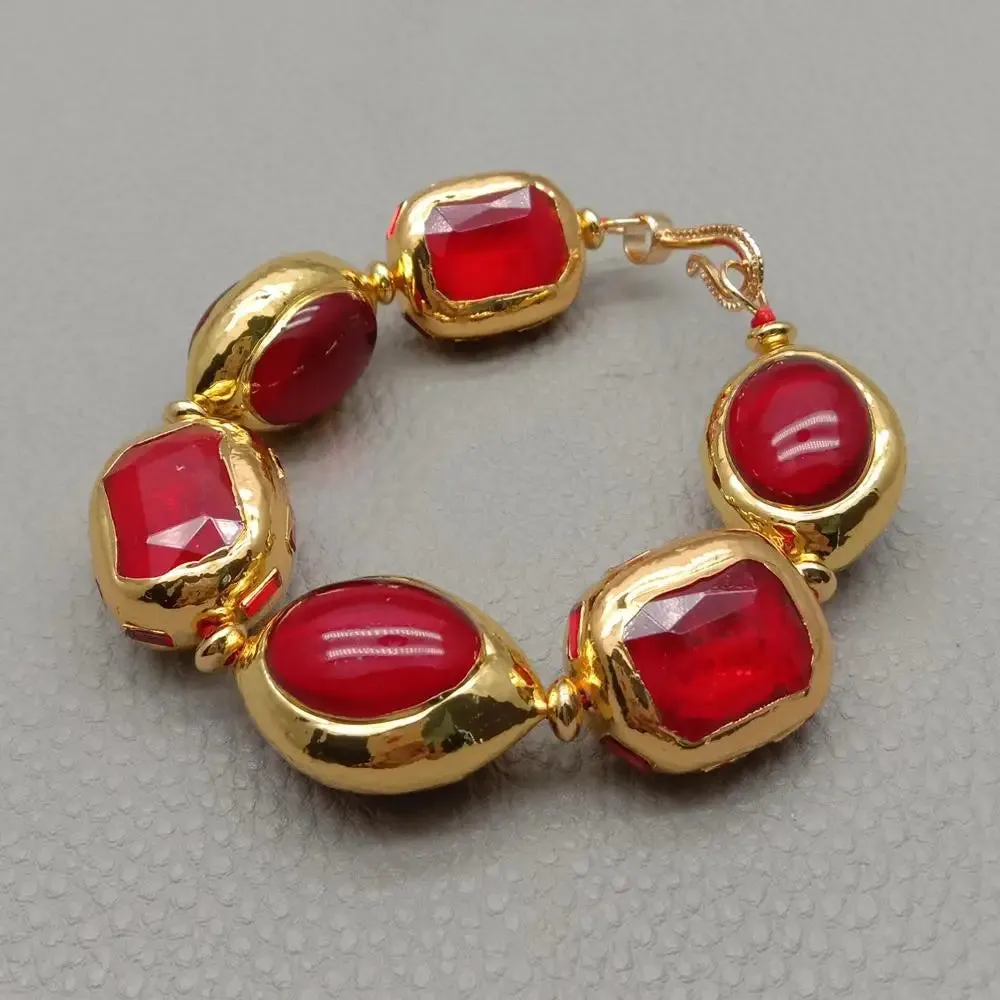 Red Glass Gold Plated Necklace Set