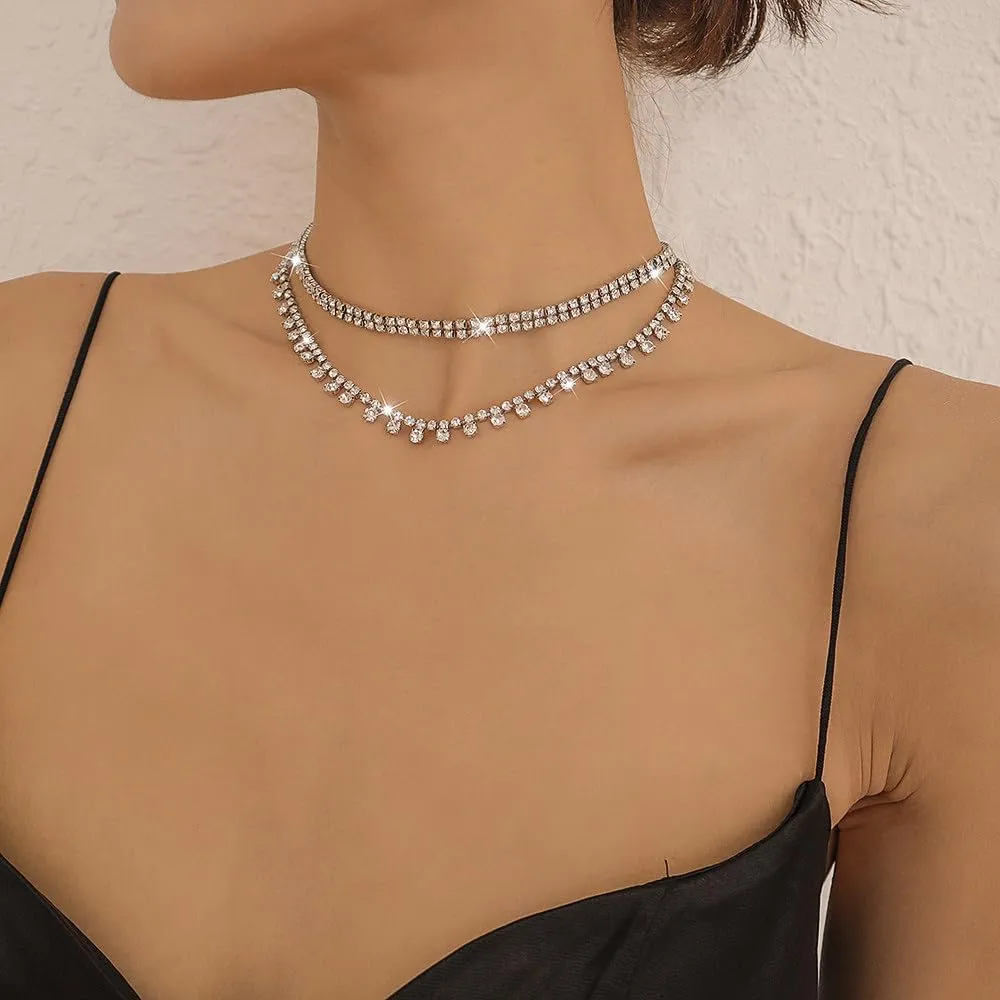 Rhinestone Choker Necklaces Sparkling Diamond Choker Crystal Necklace for Women