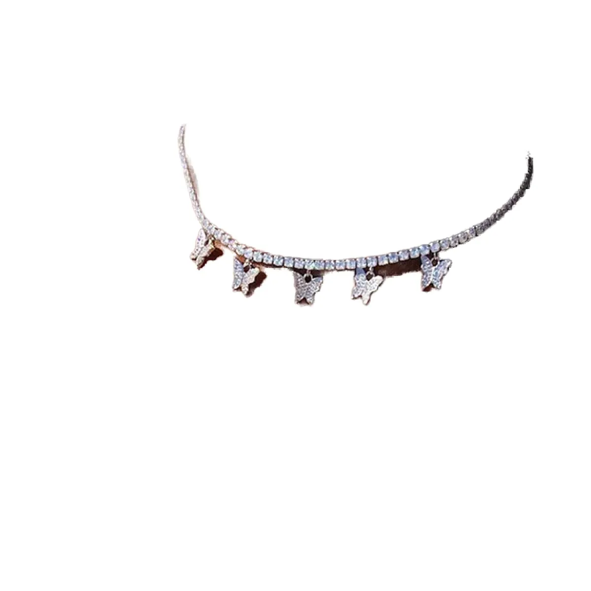 Rhinestone Tassel Choker Necklace Butterfly Chokers Punk Collar Necklaces Chain Crystal Pendant Necklaces for Women and Teen Girls