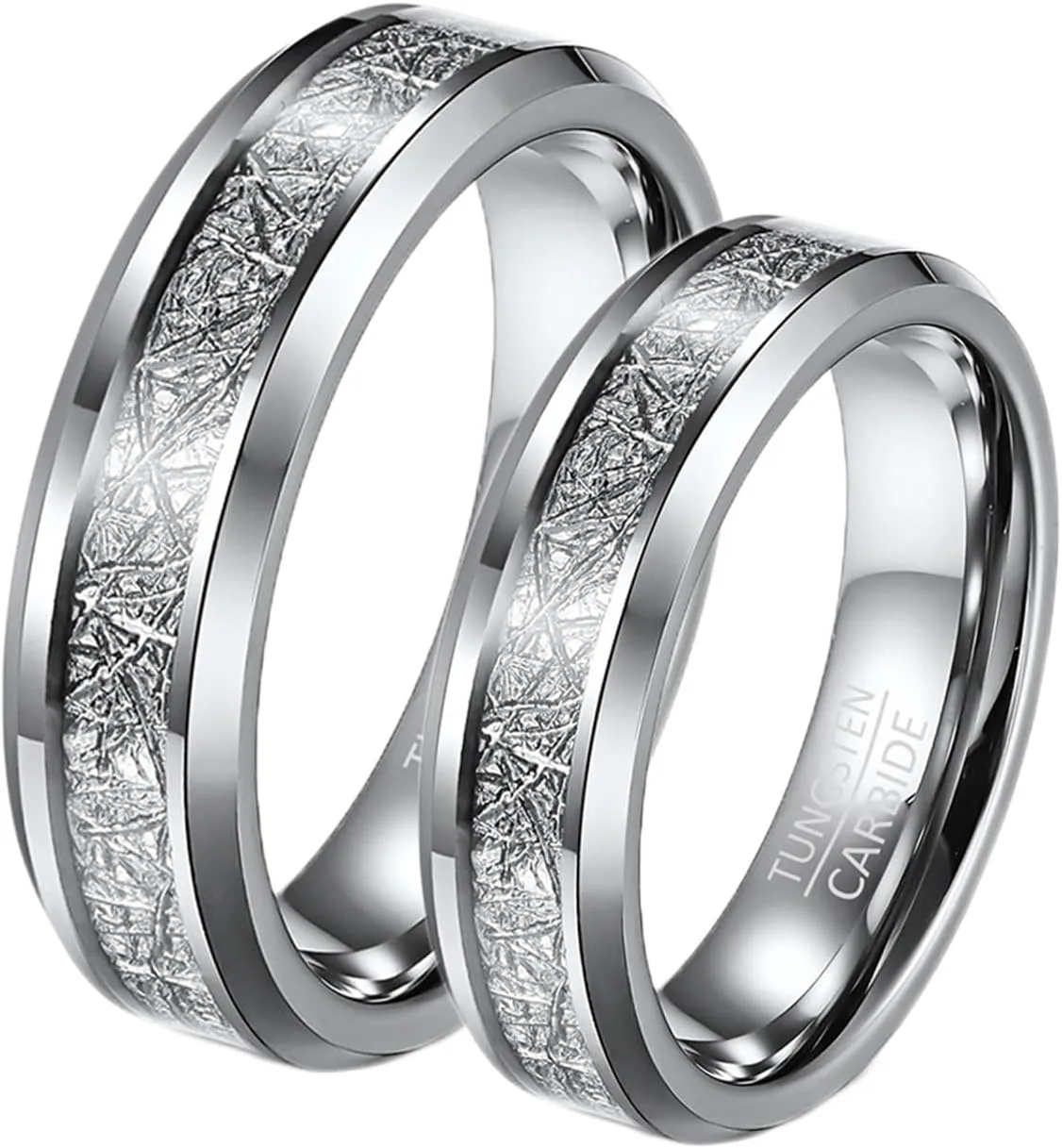 Rings Couple for Her and Her, Womens Tungsten Wedding Bands 2PCS 6mm Silver Ring Inlay Metal Size Women 6 Men 7 for Promise Jewelry