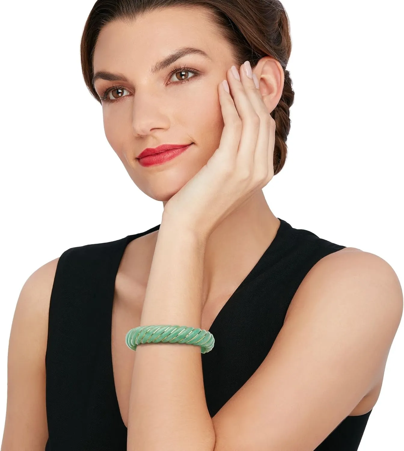 Ross-Simons Carved Jade Bangle Bracelet With 14kt Yellow Gold