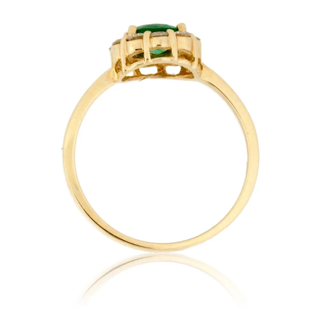 Round Green Emerald & Diamond Halo Style Yellow Gold Ring