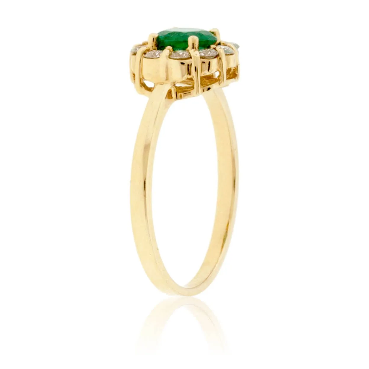 Round Green Emerald & Diamond Halo Style Yellow Gold Ring