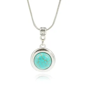 Round Tyle Necklaces & Pendants Vintage Silver Color Turquoise Pendant Necklace Women Choker Collares Summer Jewelry