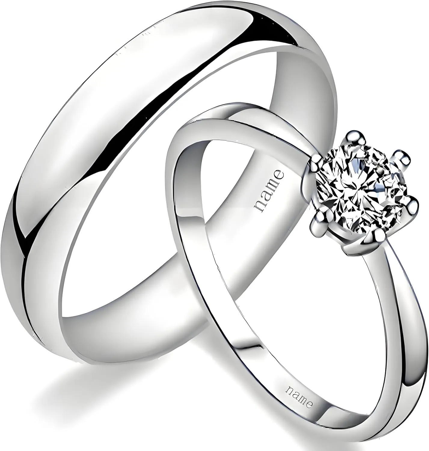 S925/10K 14K 18K Gold Couple Ring Sets, Round Cut Moissanite Couple Wedding Rings Set for Men and Women, Customized His and Hers Matching Promise Bands Engraving for Anniversary Engagement