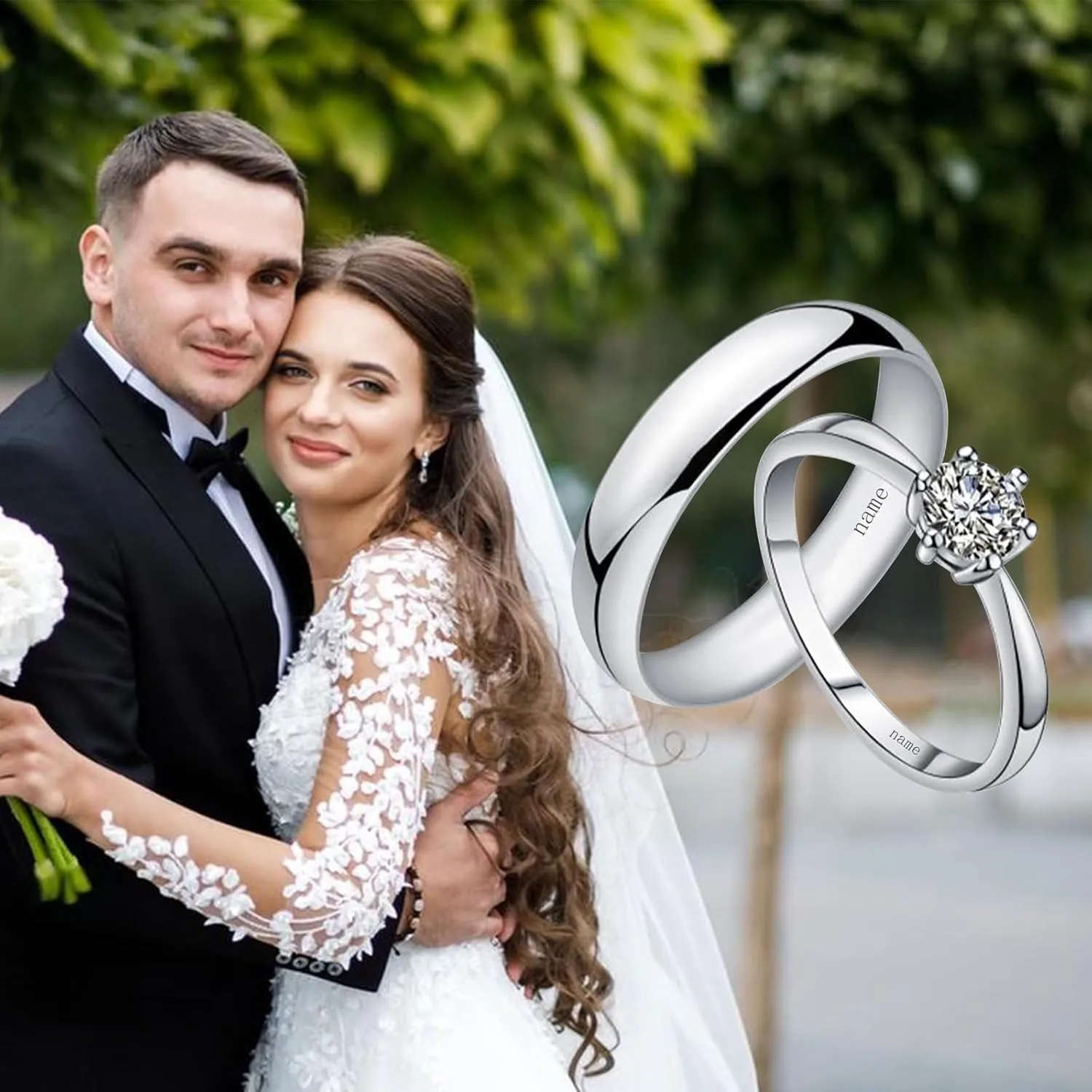 S925/10K 14K 18K Gold Couple Ring Sets, Round Cut Moissanite Couple Wedding Rings Set for Men and Women, Customized His and Hers Matching Promise Bands Engraving for Anniversary Engagement