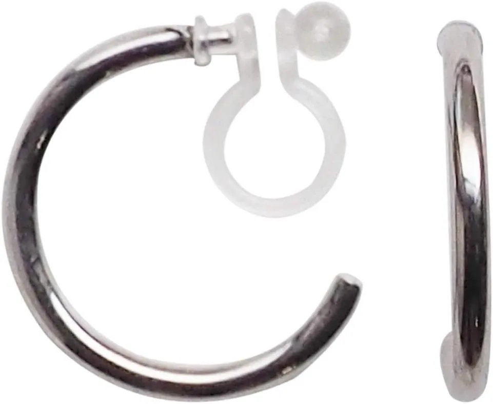 Silver Clip On Hoop Earrings Invisible For Women 20mm Non-Pierced Simple Clip-On Earrings Miyabi Grace
