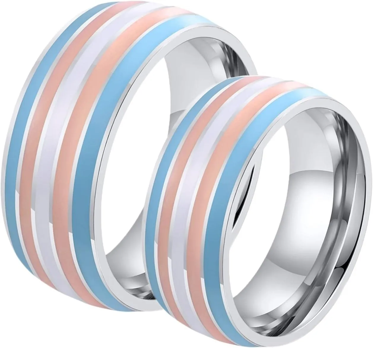 Silver Rings for Women, Stainless Steel Ring for Men LGBT Ring with Multicolor Enamel Rings for Men and Women