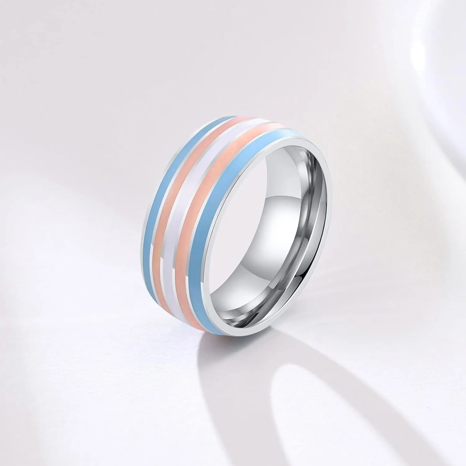 Silver Rings for Women, Stainless Steel Ring for Men LGBT Ring with Multicolor Enamel Rings for Men and Women