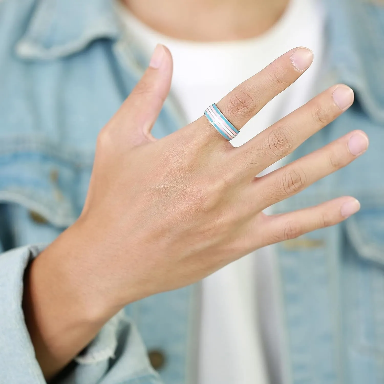 Silver Rings for Women, Stainless Steel Ring for Men LGBT Ring with Multicolor Enamel Rings for Men and Women