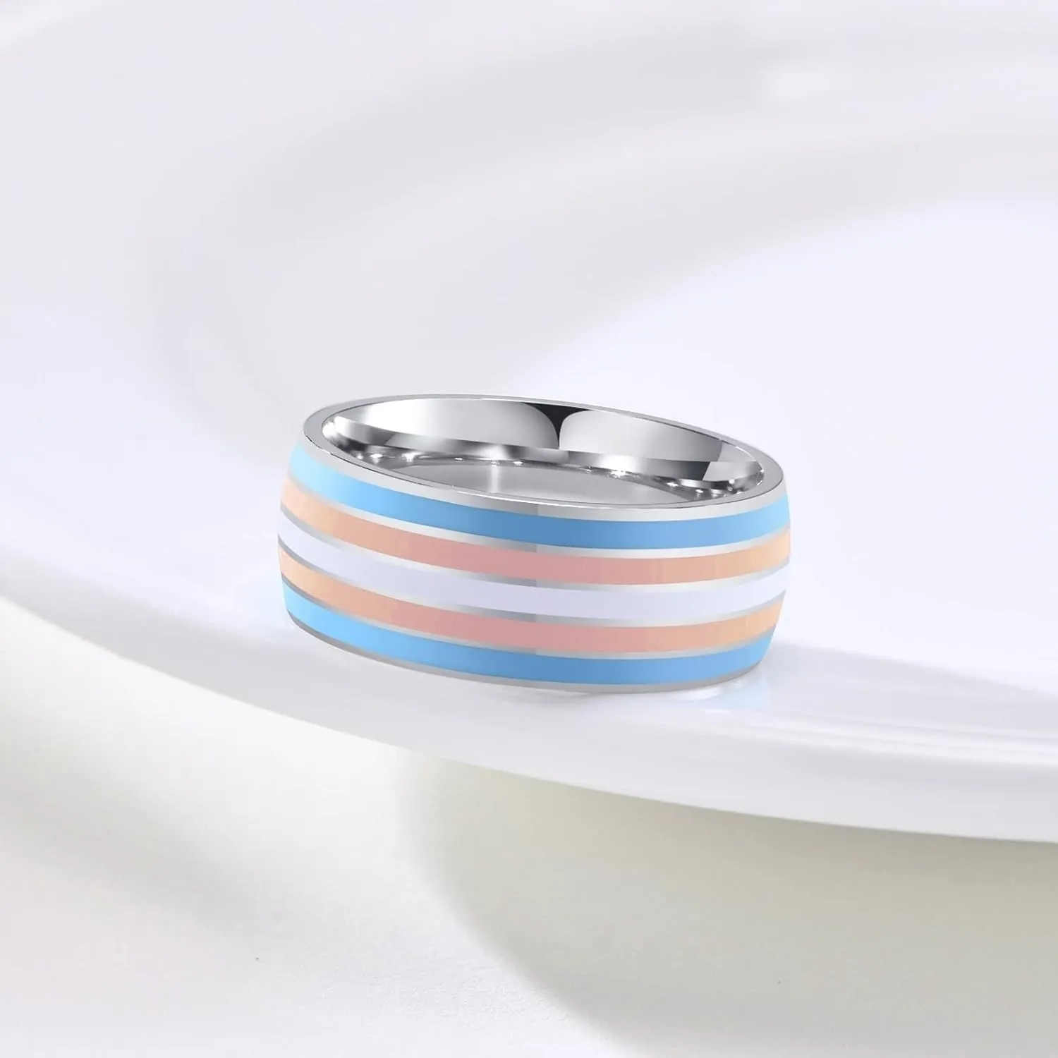 Silver Rings for Women, Stainless Steel Ring for Men LGBT Ring with Multicolor Enamel Rings for Men and Women