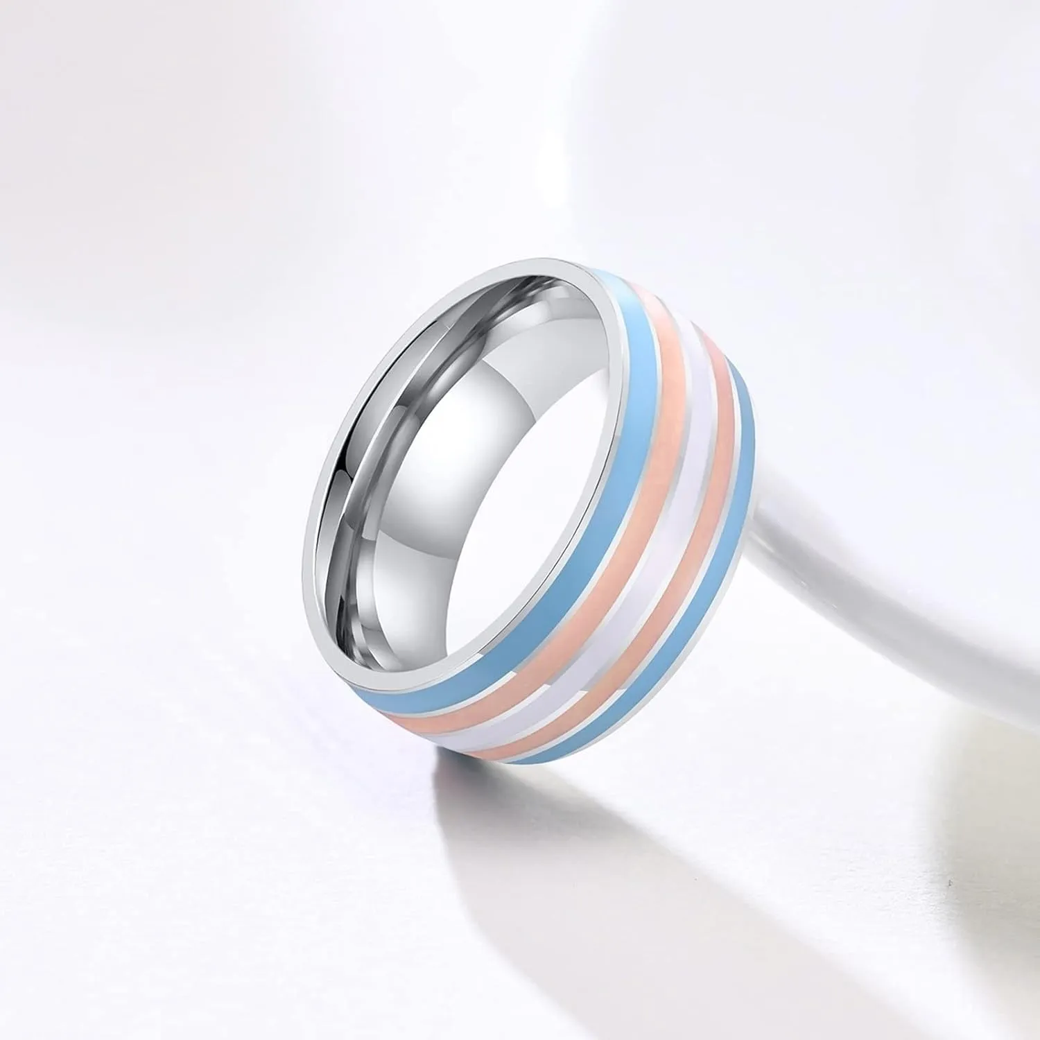 Silver Rings for Women, Stainless Steel Ring for Men LGBT Ring with Multicolor Enamel Rings for Men and Women