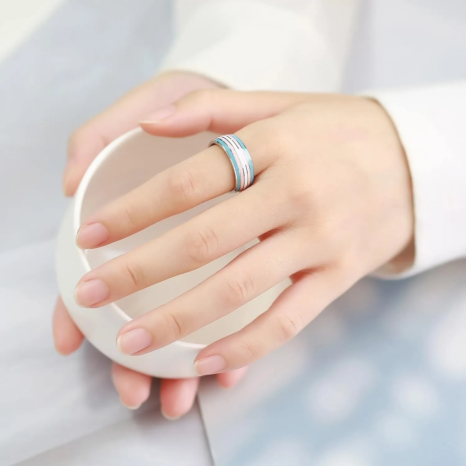 Silver Rings for Women, Stainless Steel Ring for Men LGBT Ring with Multicolor Enamel Rings for Men and Women