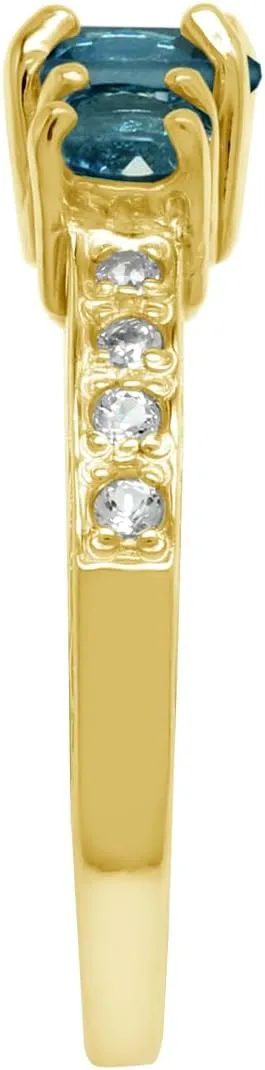 Silvershake 3-Stone Round Shape Gemstones White Gold Plated or Yellow Gold Plated 925 Sterling Silver Anniversary or Engagement Ring Bridal Jewelry for Women