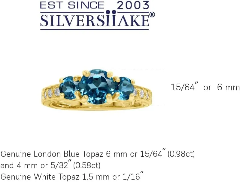 Silvershake 3-Stone Round Shape Gemstones White Gold Plated or Yellow Gold Plated 925 Sterling Silver Anniversary or Engagement Ring Bridal Jewelry for Women