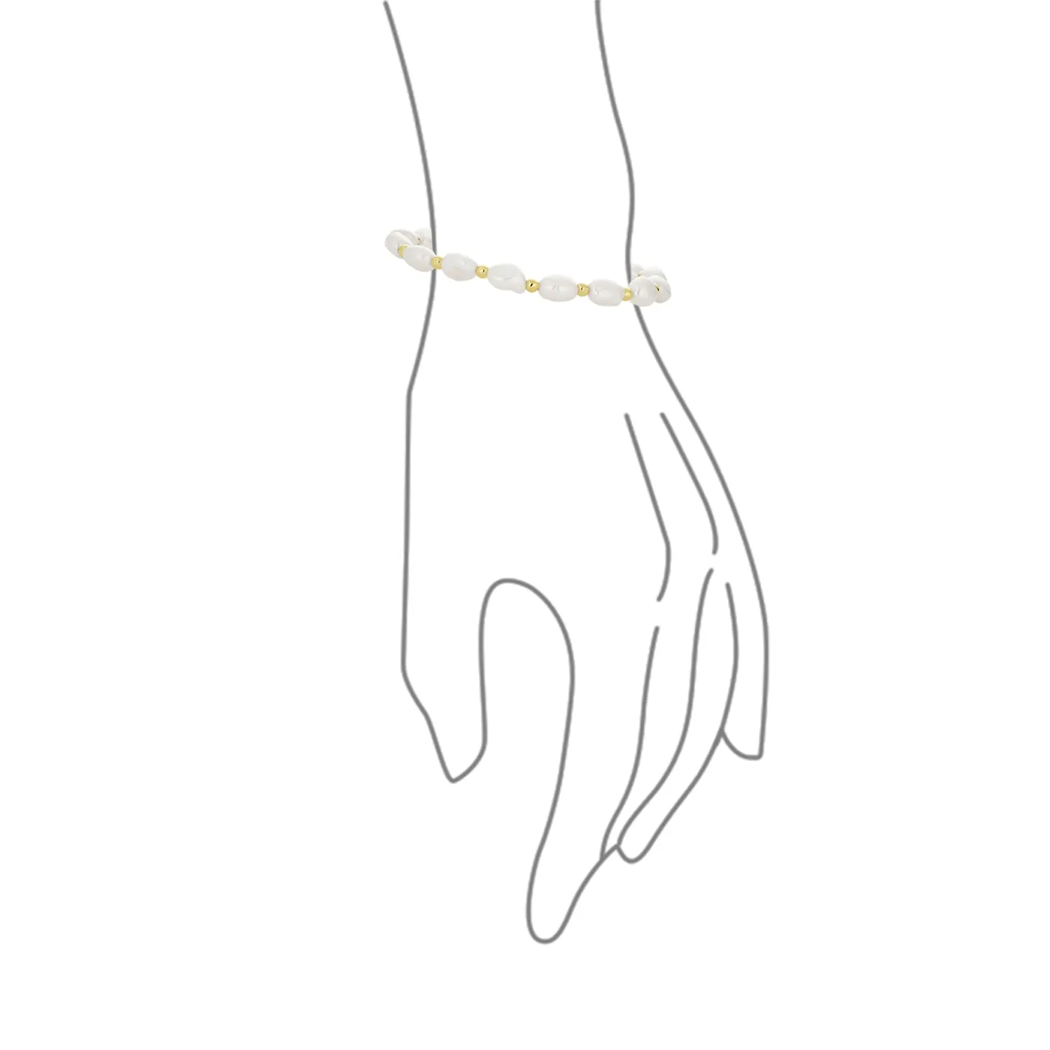 Simple Bridal White Freshwater Pearl Strand Bracelet 18K Gold Plated 6.5-8.5 Inch