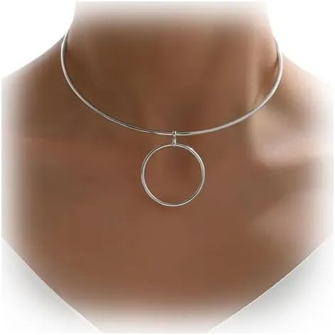 Simple Round Open Adjustable Choker Necklaces Metal Circle Pendant Clavicle Chain Necklace Summer Beach Neck Cuff Jewelry Statement Collar Chain Necklace for Women