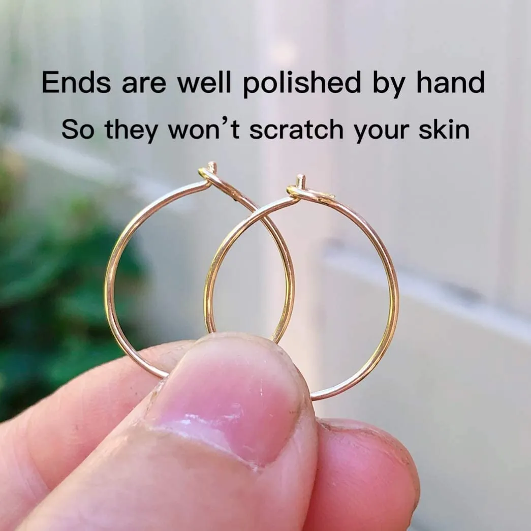 Small Thin Huggie Hoop Earrings for Women - 14k Gold Filled or Sterling Silver Tiny Hoops, Lightweigh Hypoallergenic Gold Hoop Earrings (14K Yellow Gold Filled, 15mm)