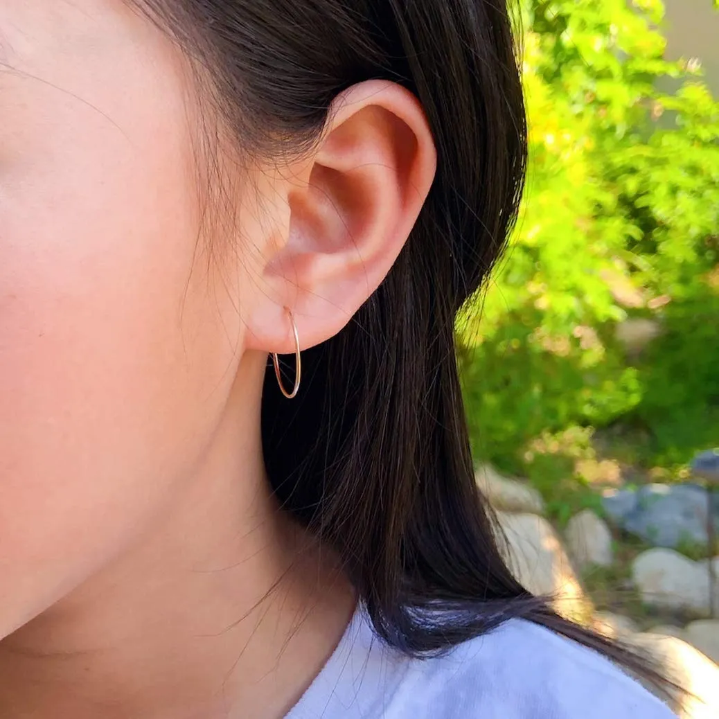 Small Thin Huggie Hoop Earrings for Women - 14k Gold Filled or Sterling Silver Tiny Hoops, Lightweigh Hypoallergenic Gold Hoop Earrings (14K Yellow Gold Filled, 15mm)