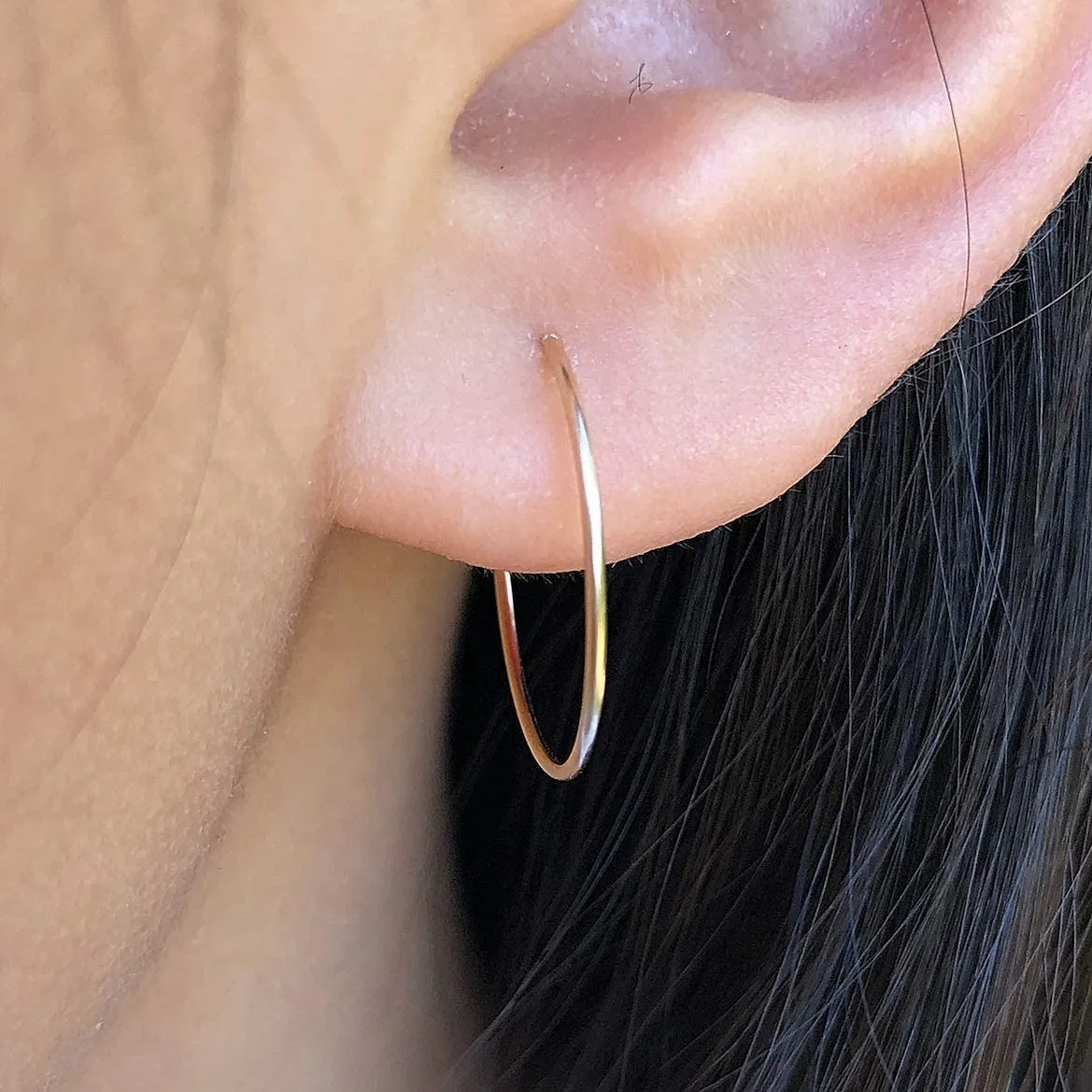 Small Thin Huggie Hoop Earrings for Women - 14k Gold Filled or Sterling Silver Tiny Hoops, Lightweigh Hypoallergenic Gold Hoop Earrings (14K Yellow Gold Filled, 15mm)