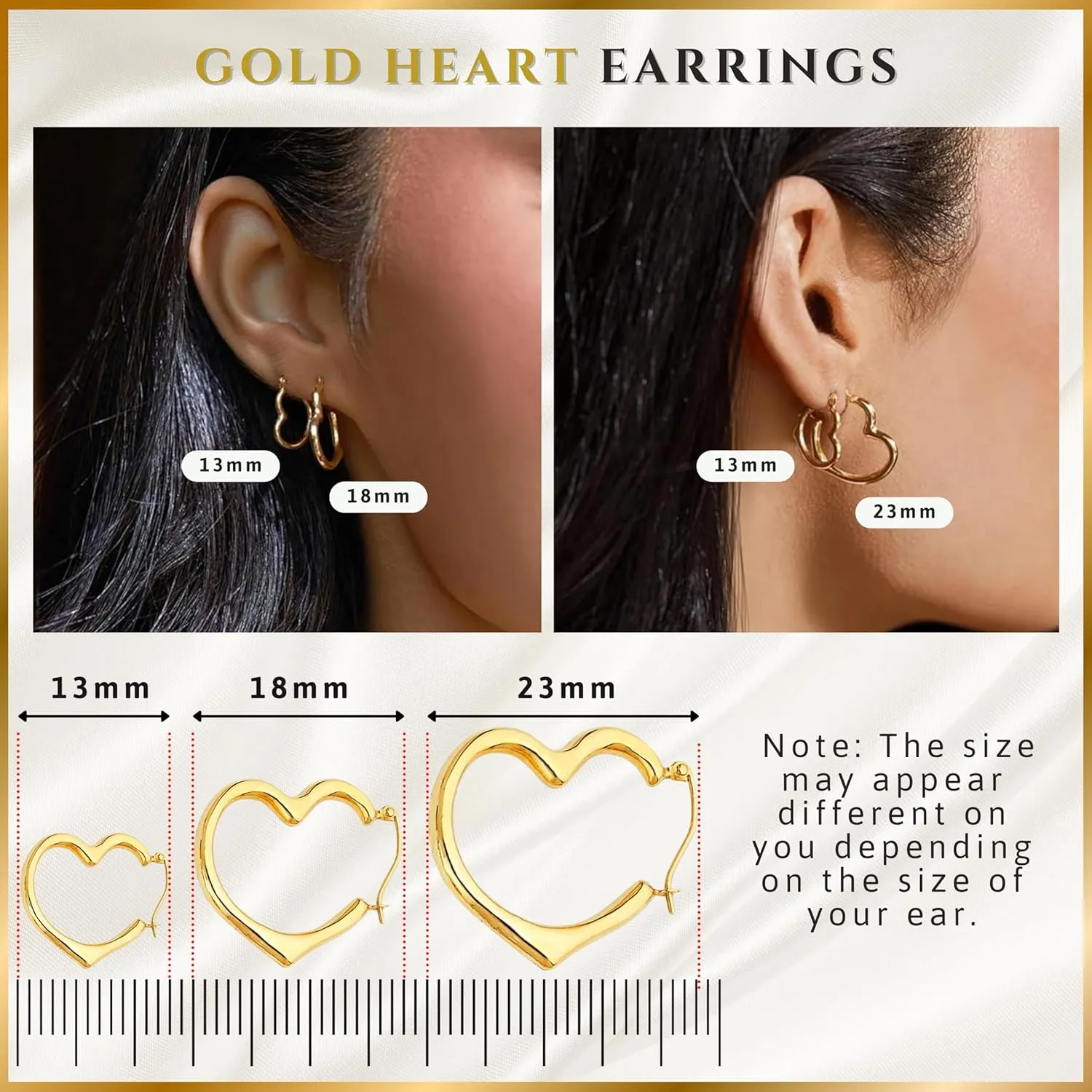 Small to Large 14k Gold Earrings for Women Heart Shape - 14 Karat Solid Open Hearts Hoop Earring, Shrimp Hoops, Lightweight, Hypoallergenic - Jewelry Gifts for Her/Him - Available in 3 Sizes