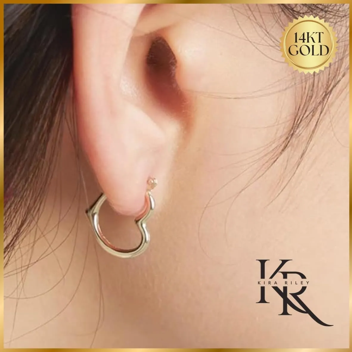Small to Large 14k Gold Earrings for Women Heart Shape - 14 Karat Solid Open Hearts Hoop Earring, Shrimp Hoops, Lightweight, Hypoallergenic - Jewelry Gifts for Her/Him - Available in 3 Sizes
