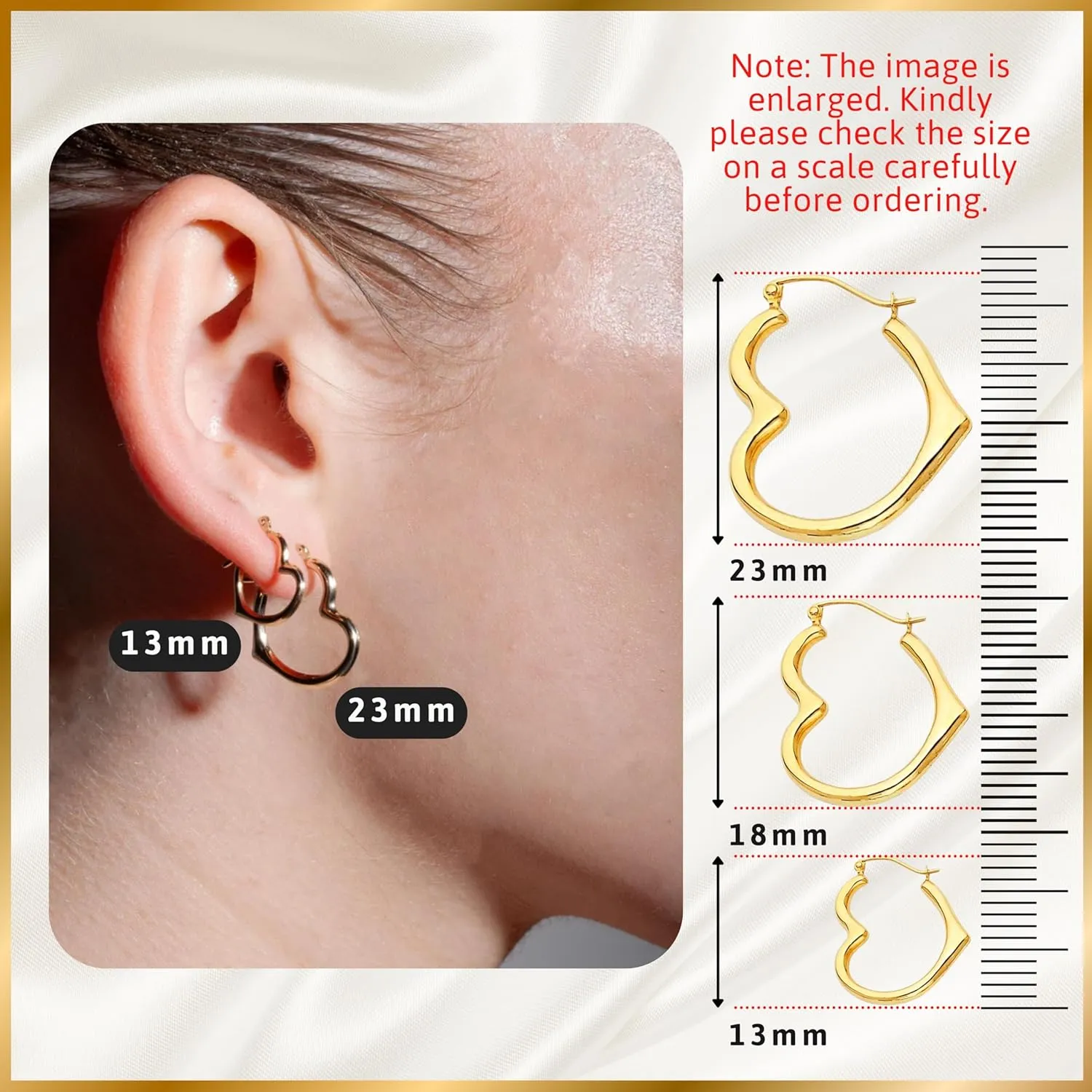 Small to Large 14k Gold Earrings for Women Heart Shape - 14 Karat Solid Open Hearts Hoop Earring, Shrimp Hoops, Lightweight, Hypoallergenic - Jewelry Gifts for Her/Him - Available in 3 Sizes