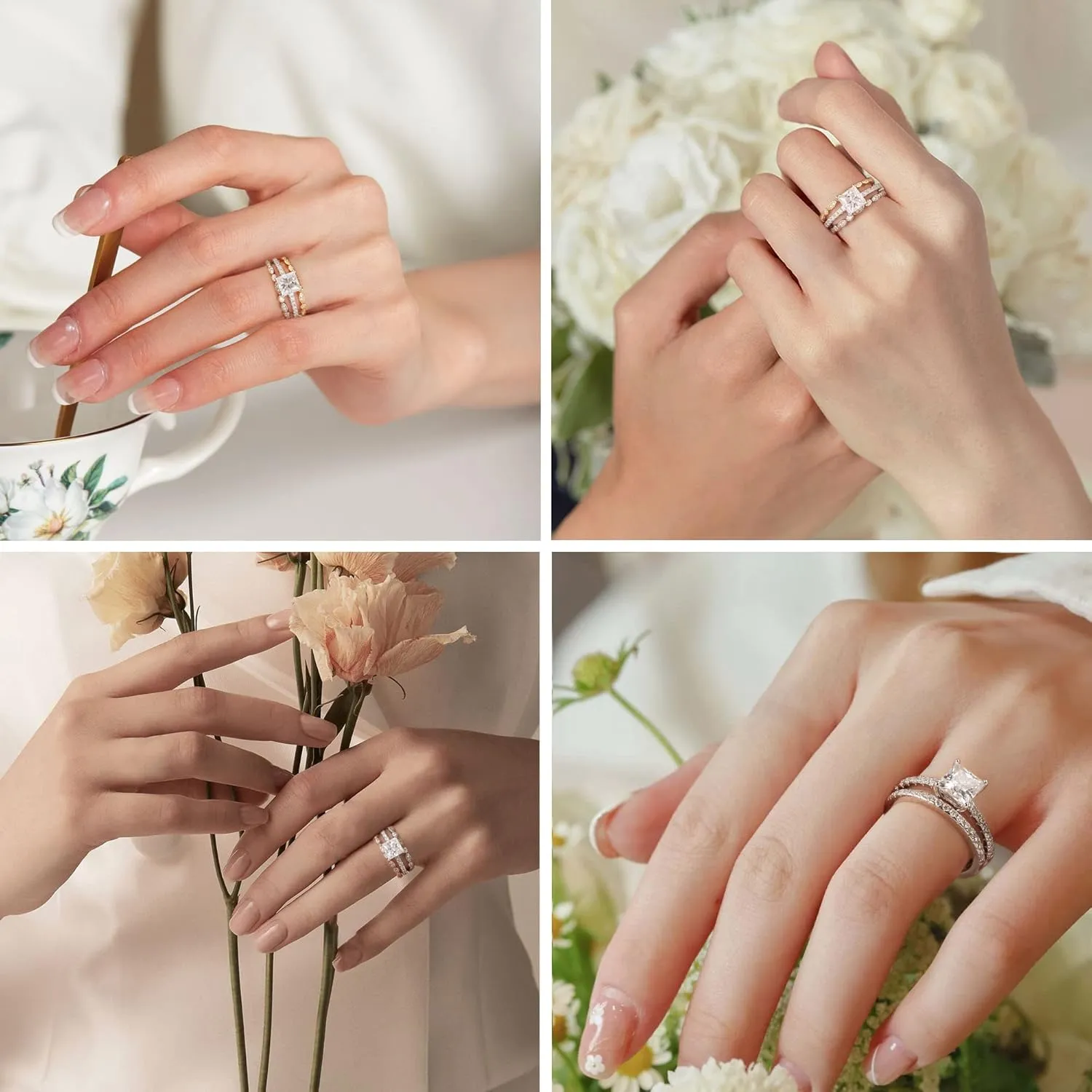 SMILEST 1.5ct Princess Moissanite Rings for Women, D Color VVS1 Clarity Lab Created Moissanite Wedding Rings 18K White Gold Plated 925 Sterling Silver 4 Prong Moissanite Side Stone Engagement Rings