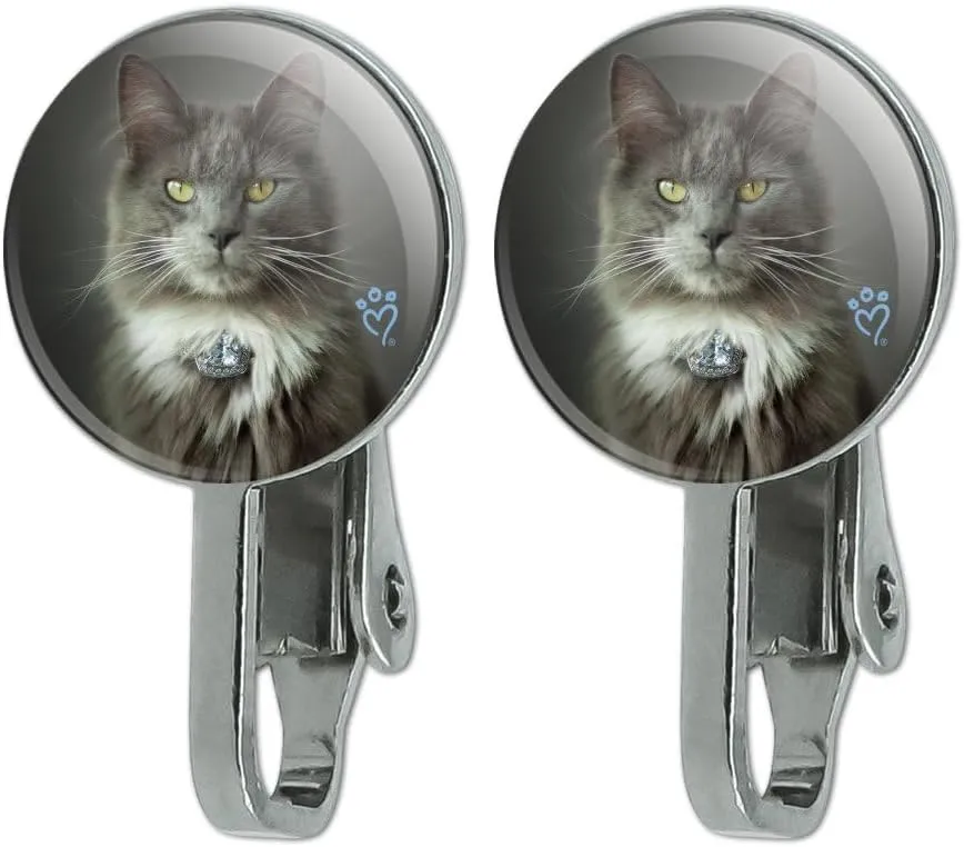 Smokey Cat Novelty Clip-On Stud Earrings