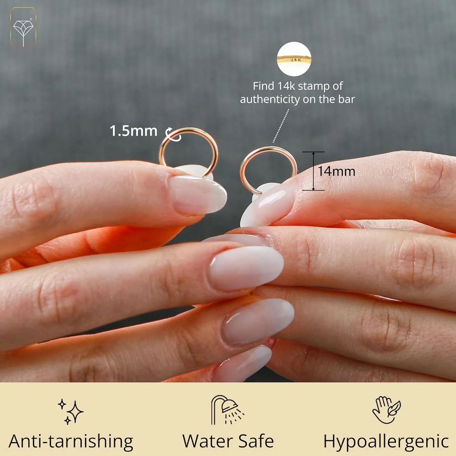 Solid 14k Gold Hoop Earrings for Women | 1.5mm Tube Yellow Gold Hoop Earrings 14k Real Gold | Flex Continuous Hoop Gold Earrings