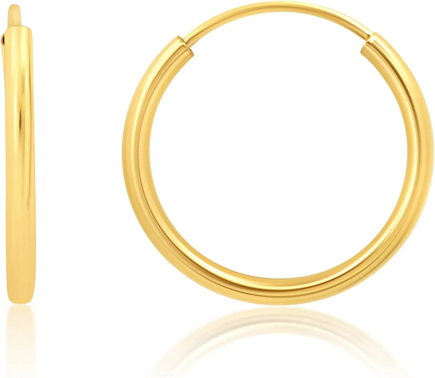 Solid 14k Gold Hoop Earrings for Women | 1.5mm Tube Yellow Gold Hoop Earrings 14k Real Gold | Flex Continuous Hoop Gold Earrings