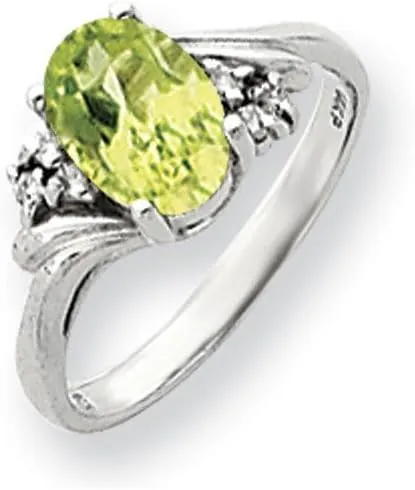 Solid 14k White Gold 10x8mm Oval Peridot Green August Gemstone Diamond Engagement Ring (.06 cttw.)