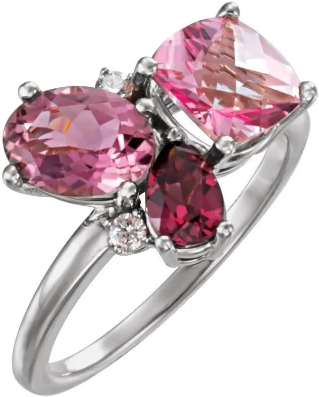 Solid Platinum Multi-Gemstone and .05 Cttw Diamond Cluster Ring Band (Width = 12.2mm) - Size 5