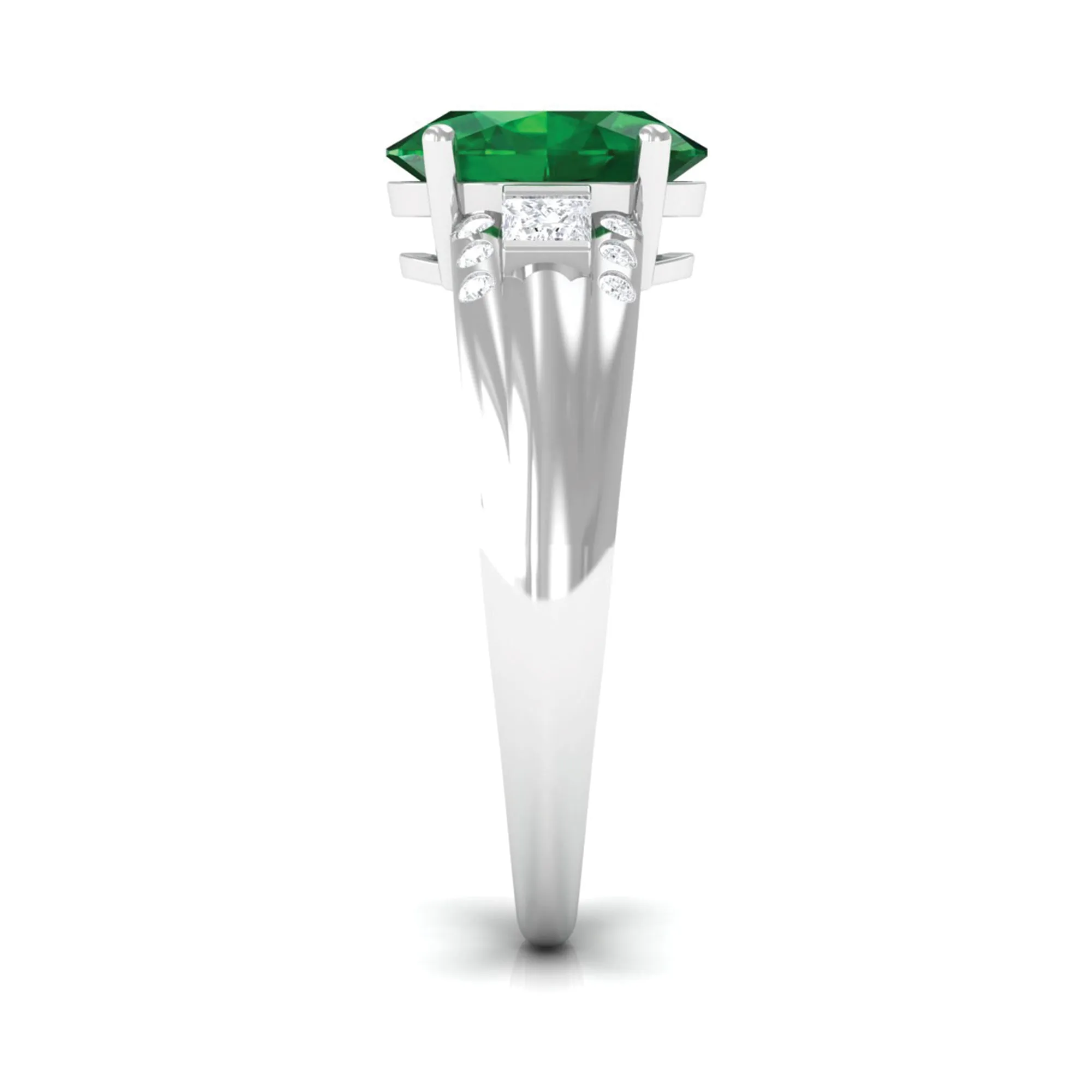 Solitaire Lab Grown Emerald Oval Engagement Ring with Diamond