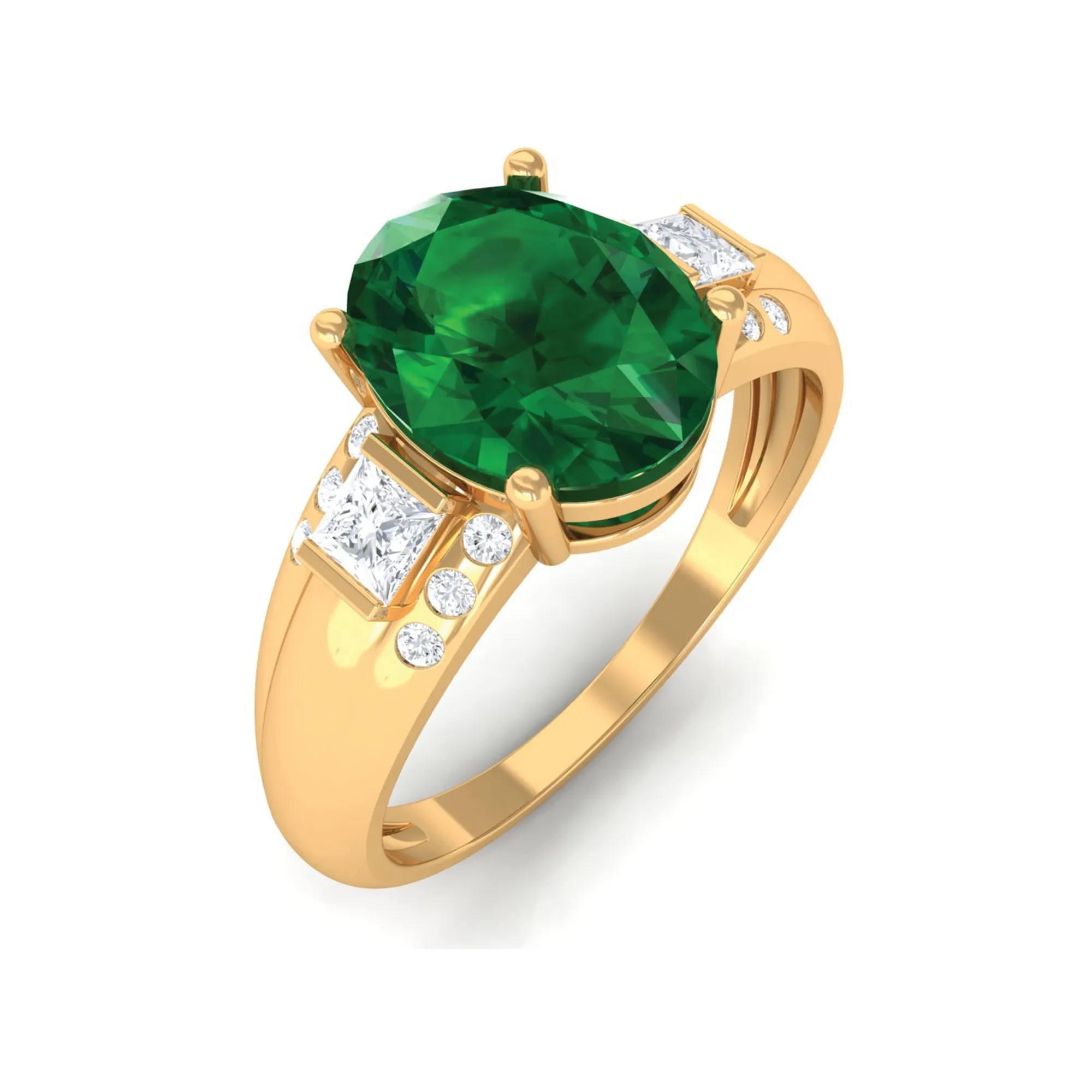 Solitaire Lab Grown Emerald Oval Engagement Ring with Diamond