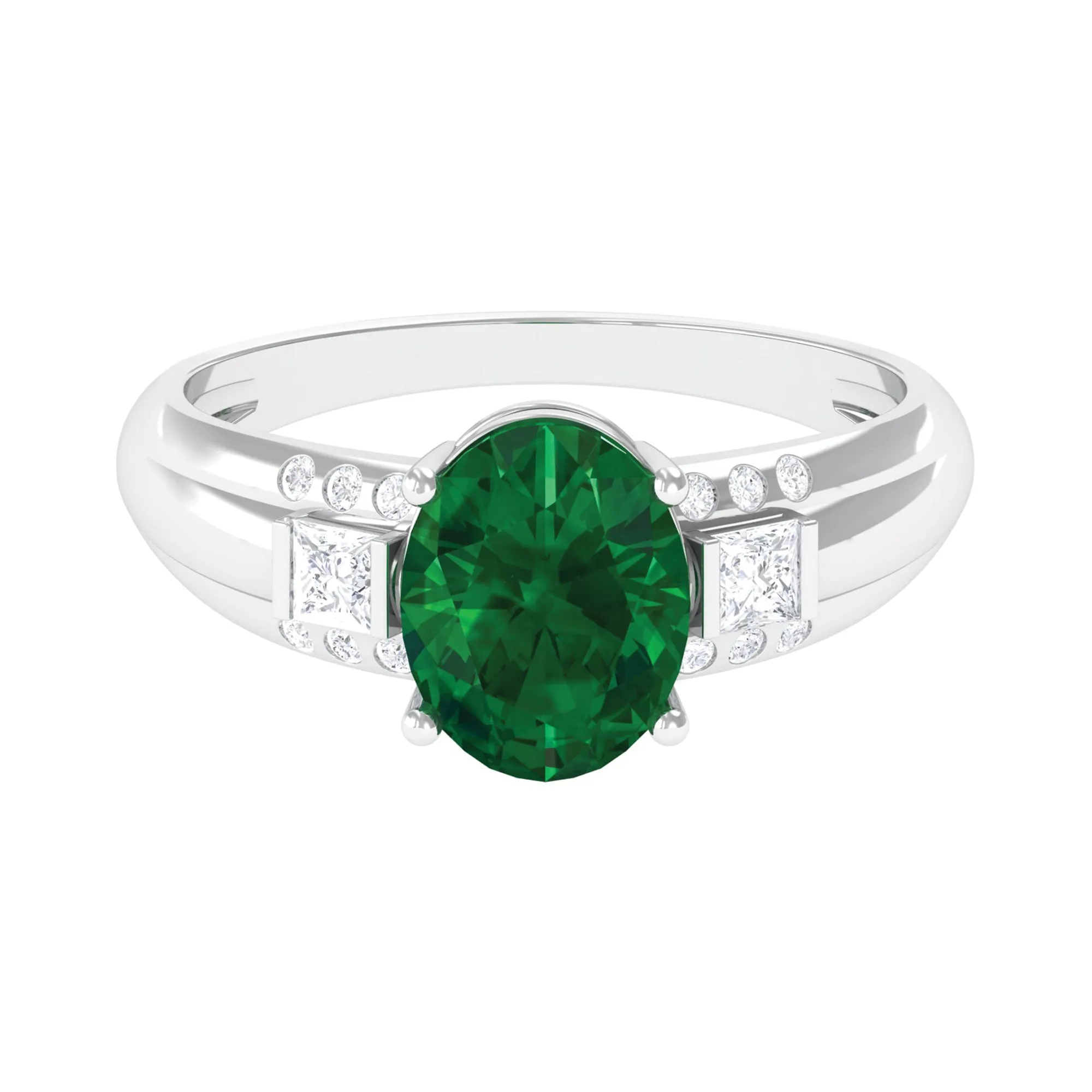 Solitaire Lab Grown Emerald Oval Engagement Ring with Diamond