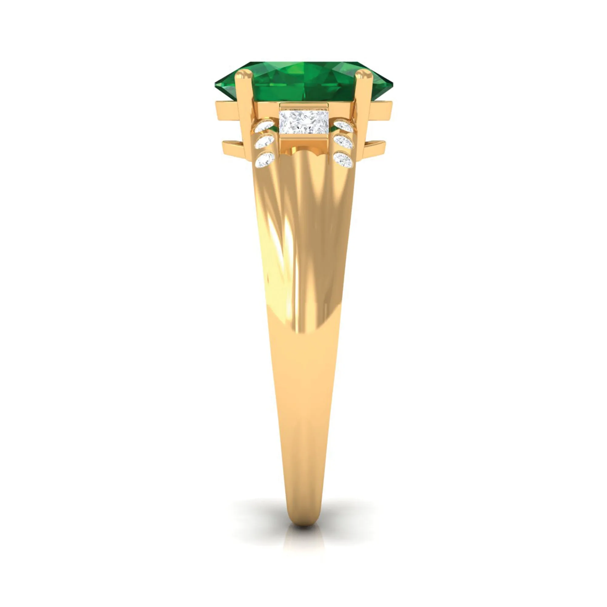 Solitaire Lab Grown Emerald Oval Engagement Ring with Diamond