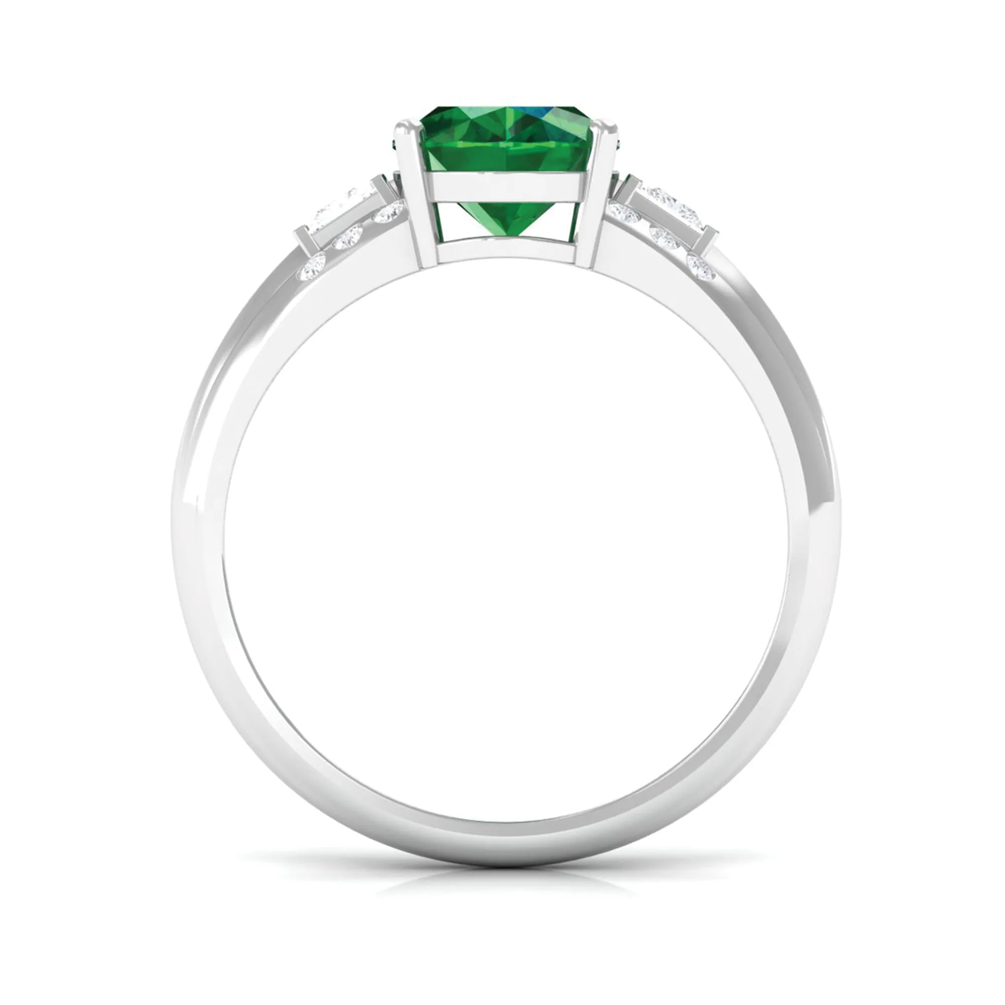 Solitaire Lab Grown Emerald Oval Engagement Ring with Diamond