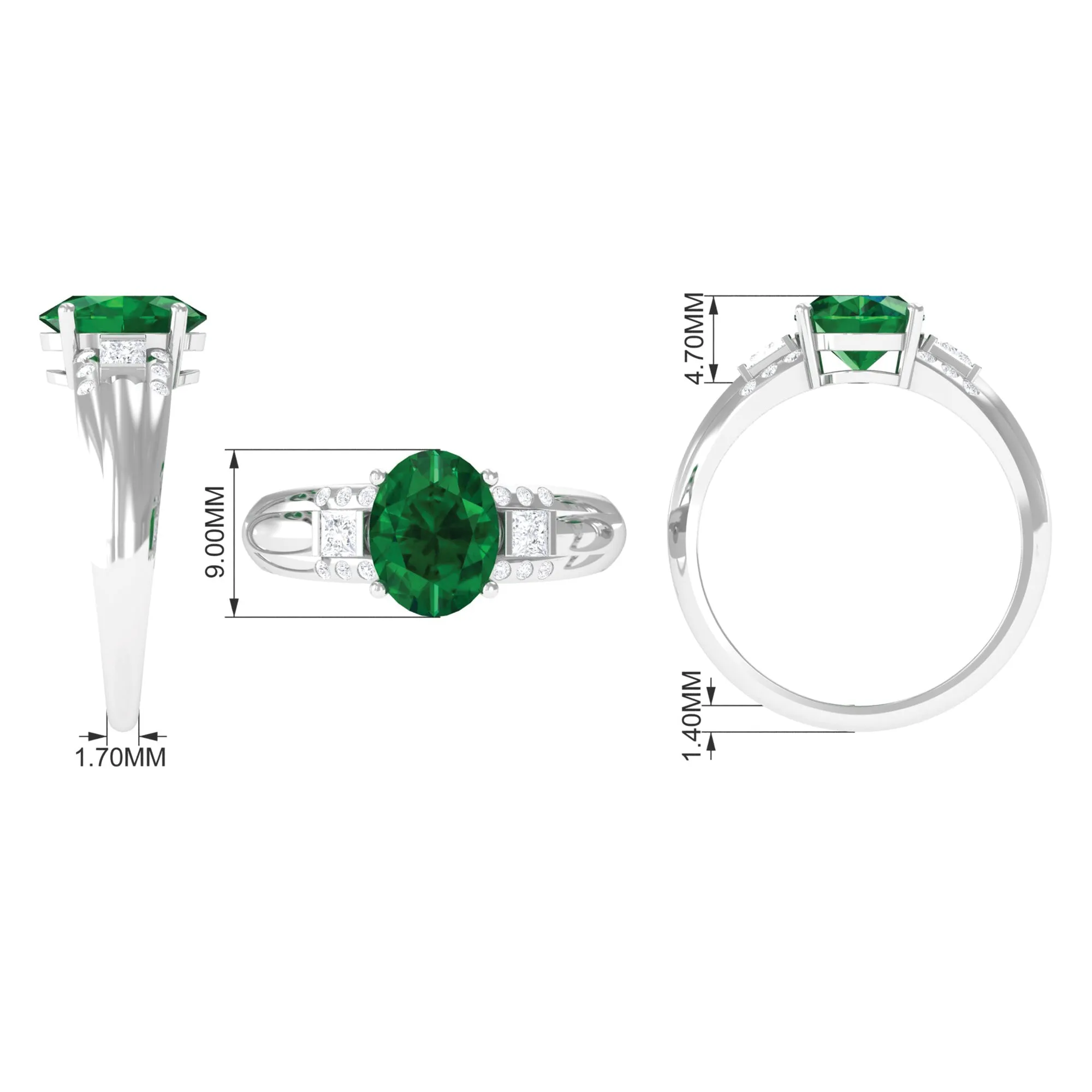 Solitaire Lab Grown Emerald Oval Engagement Ring with Diamond