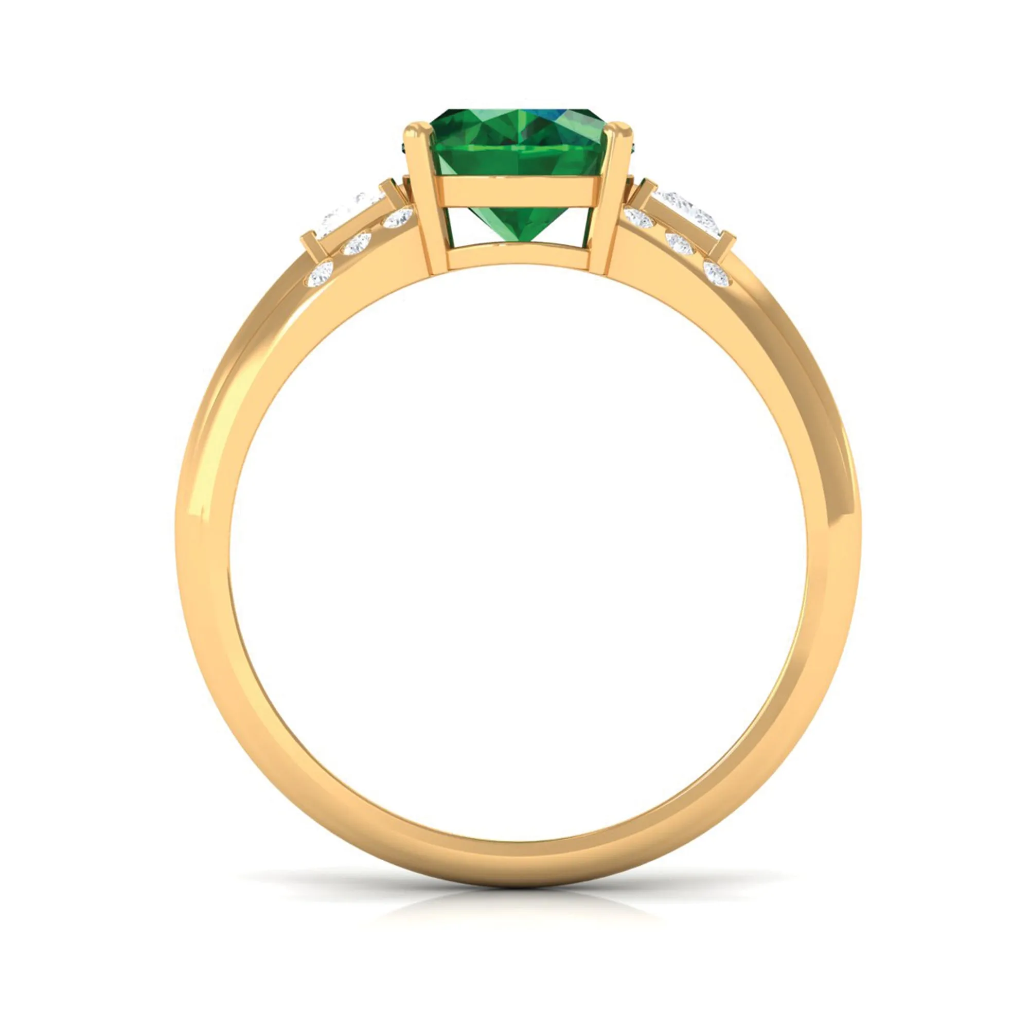 Solitaire Lab Grown Emerald Oval Engagement Ring with Diamond
