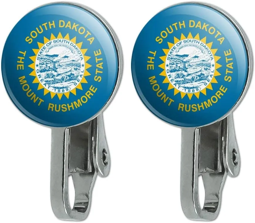 South Dakota State Flag Novelty Clip-On Stud Earrings