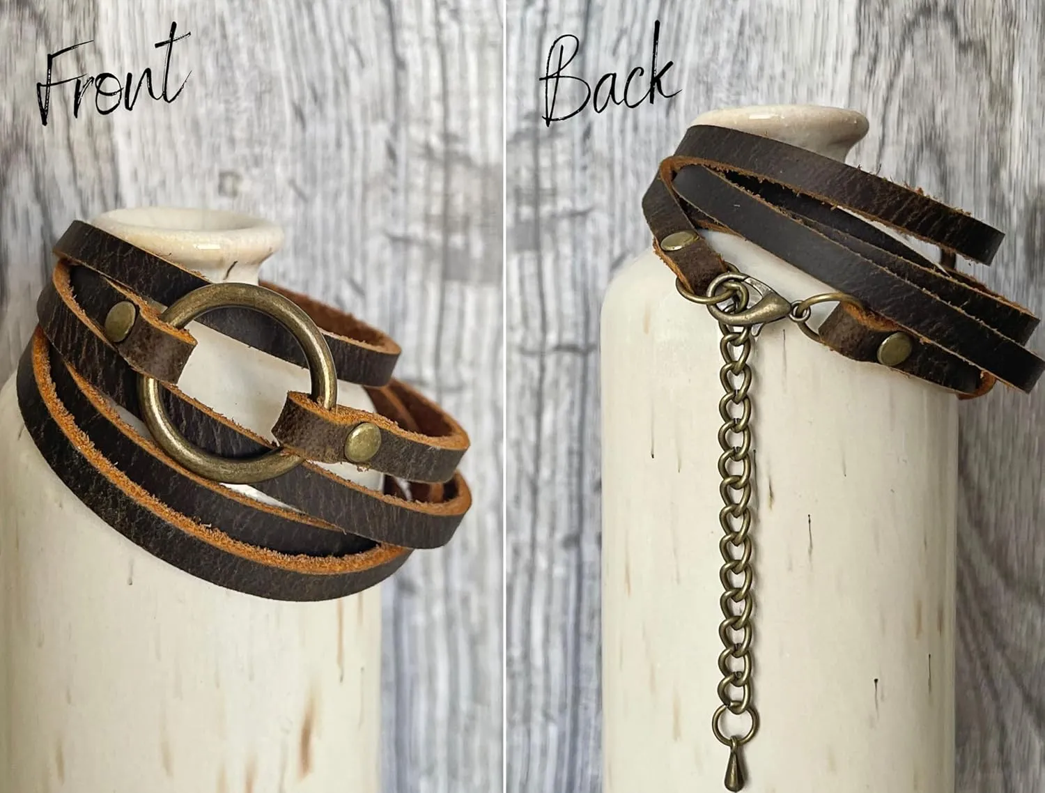 SPUNKYsoul Buckle or 5 Wrap Leather Circle Bracelet - Adjustable Boho-Inspired Leather Bracelet for Women & Men, Unique Distressed Jewelry with Symbolic Circle, Ideal for Everyday Wear & Gifting
