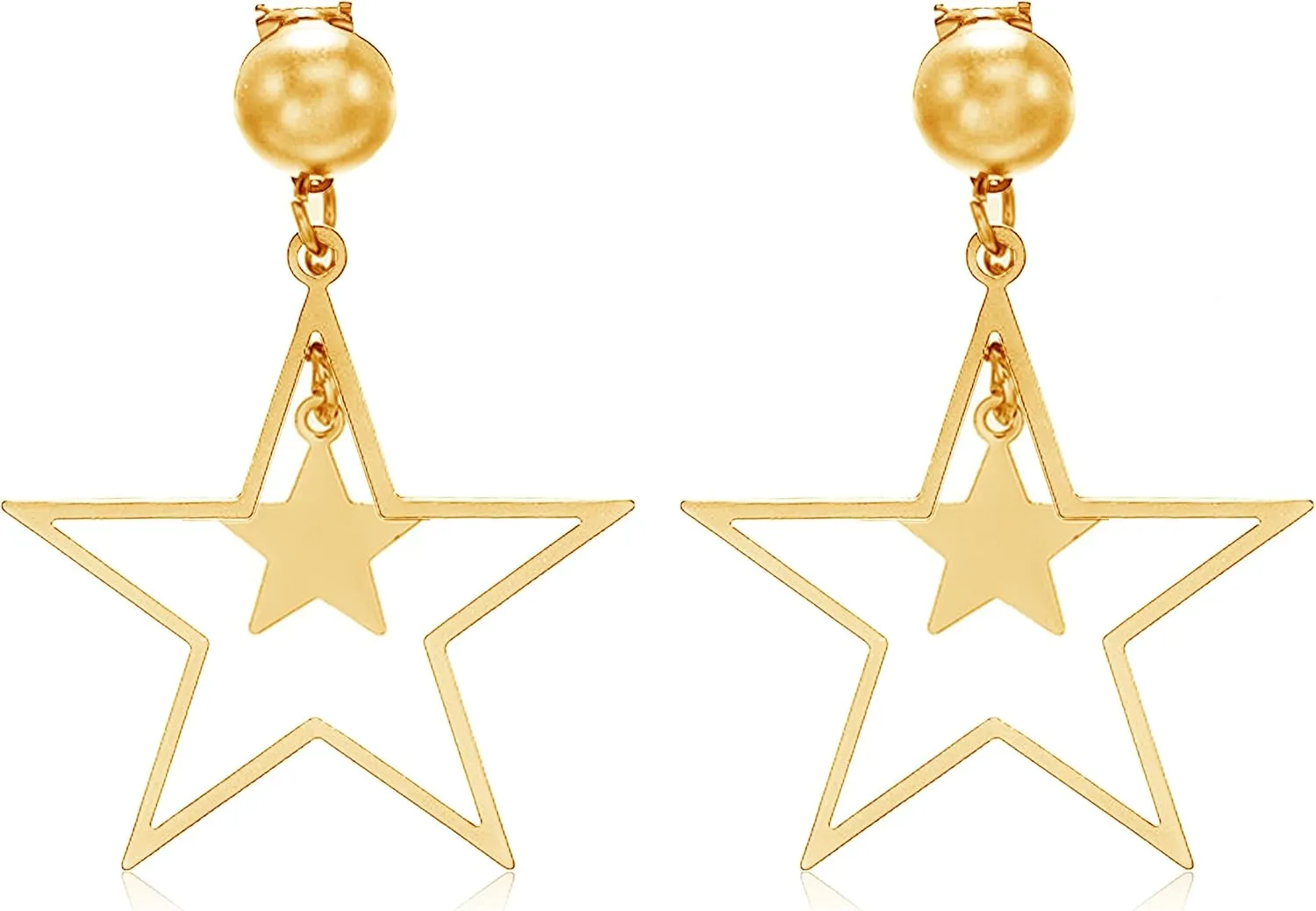 Star Clip on Earrings Gold Silver Black Clip on Star Earrings Dangle Non Piercing Ear Clip Double Star Earrings for Women Gifts Trendy Stuff