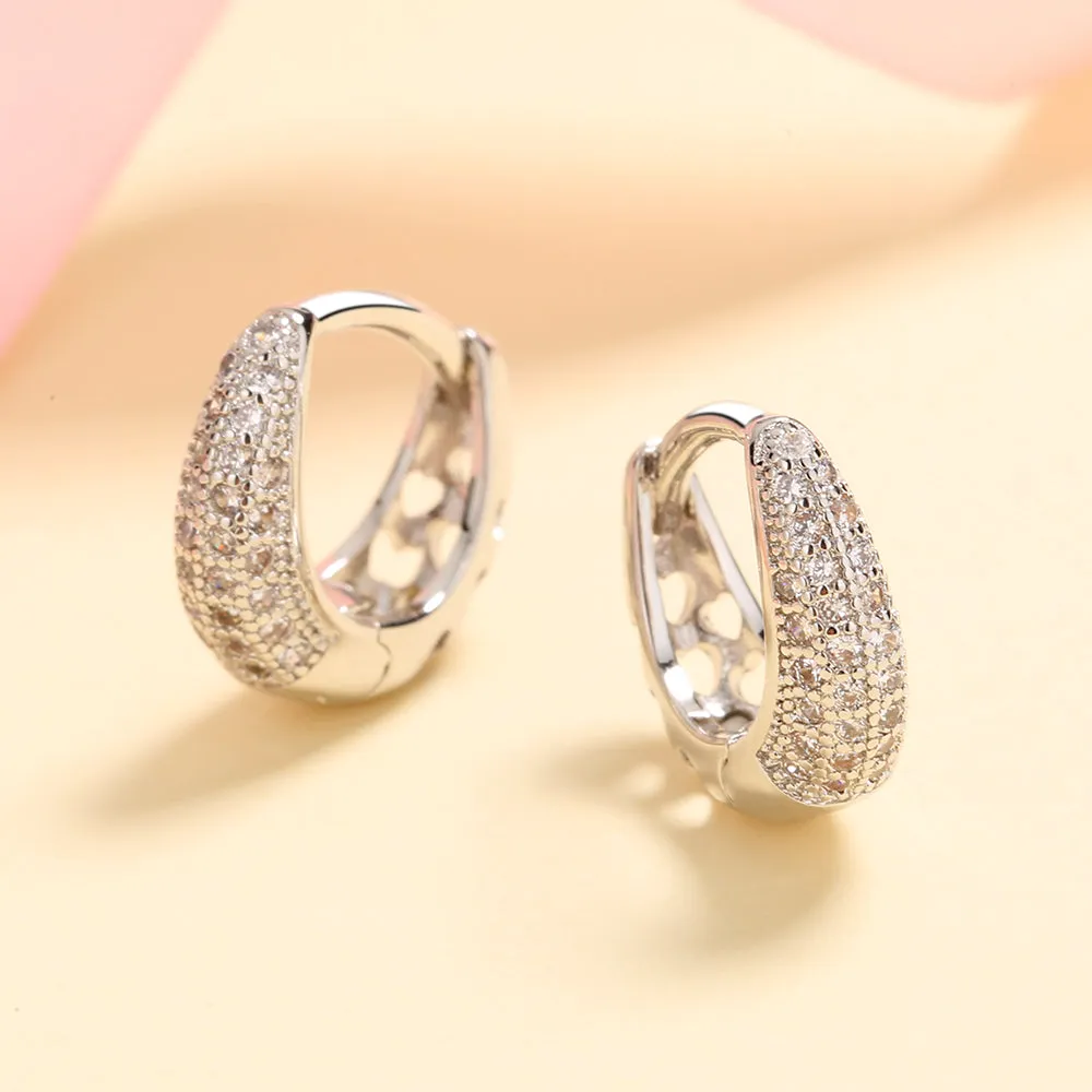 Sterling Silver Heart Filigree Huggie with Swarovski Crystals