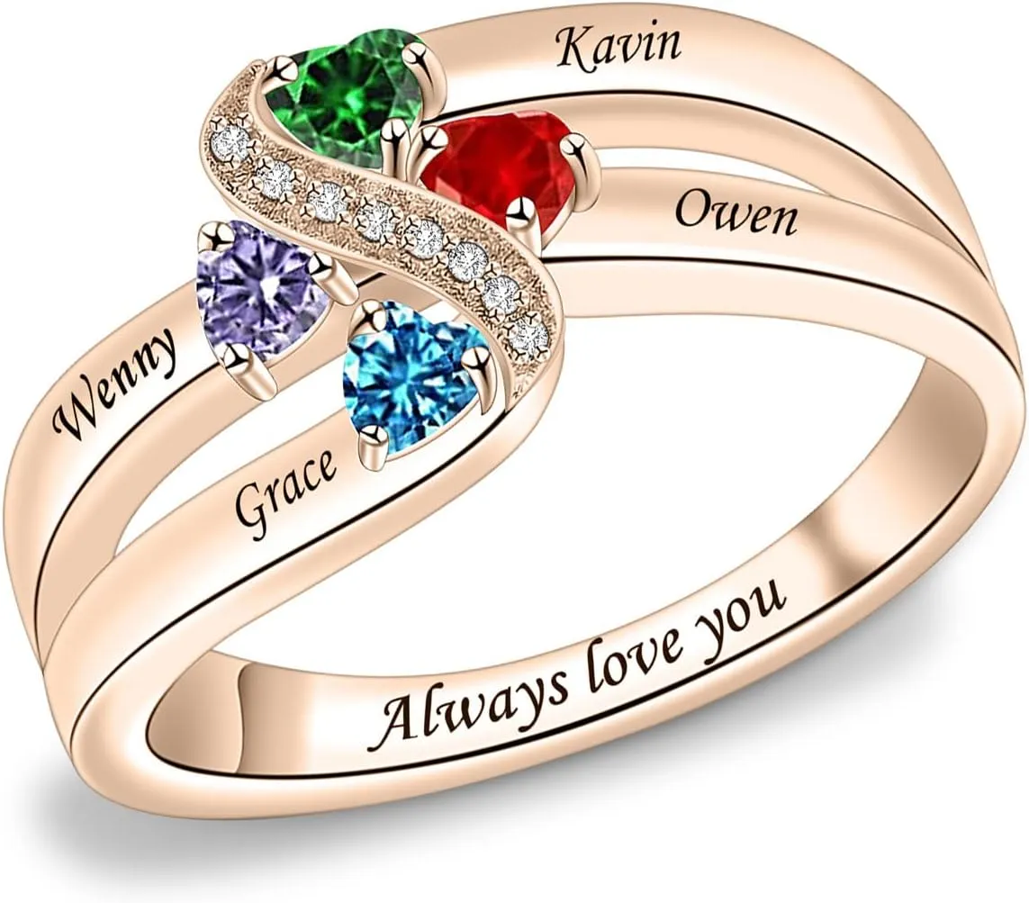 Sterling Silver Mothers Rings with 1-6 Birthstones Women Personalized Family Name Custom Rings for Mom Grandma Nana